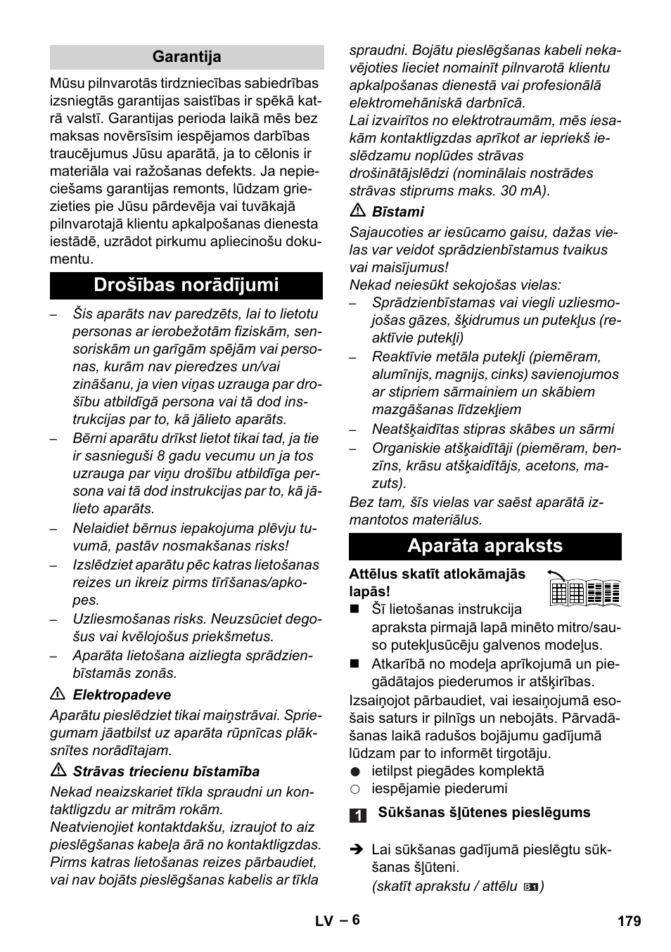 Drošības norādījumi aparāta apraksts | Karcher WD 5-500 M User Manual | Page 179 / 212