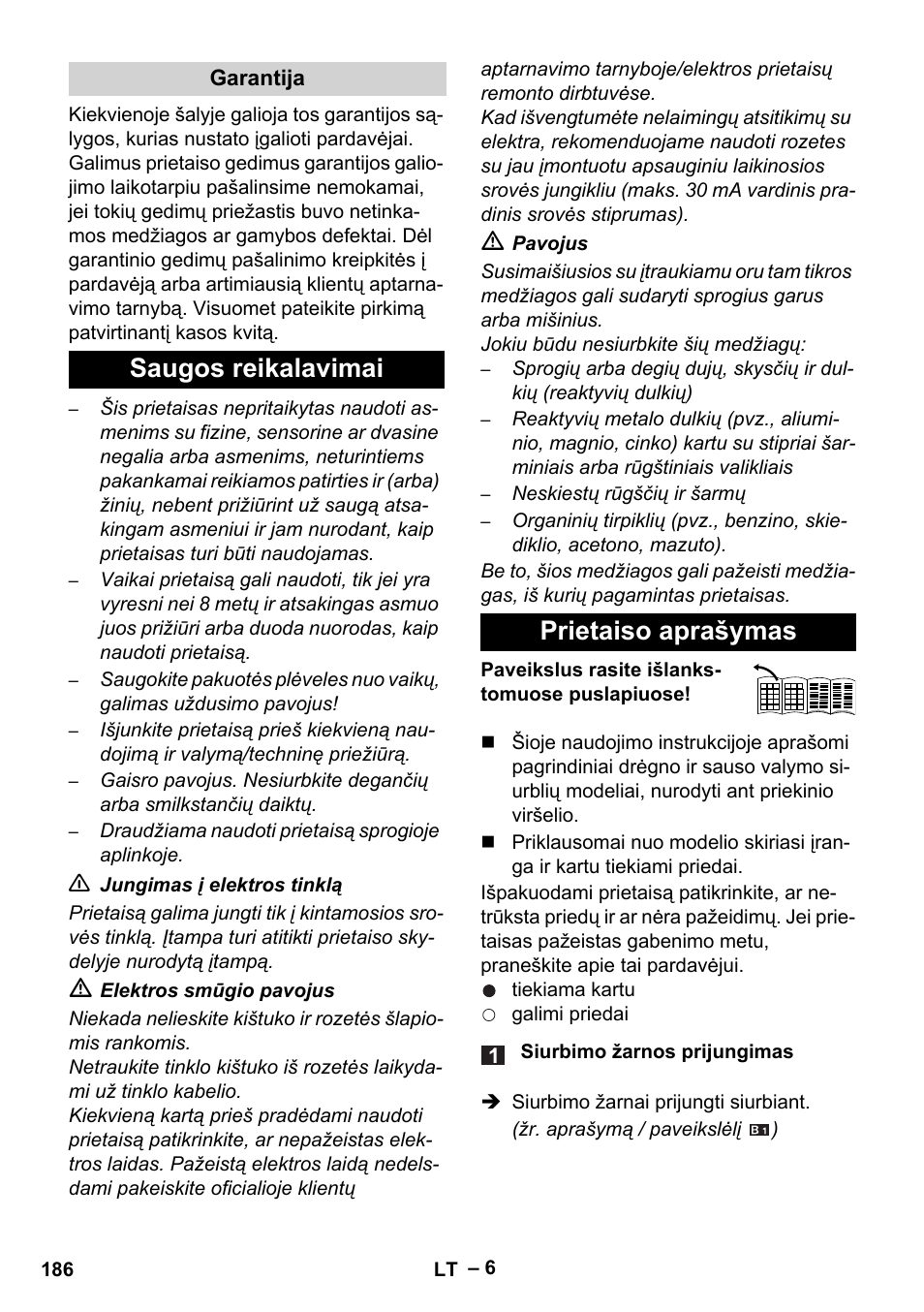 Saugos reikalavimai prietaiso aprašymas | Karcher WD 5-500 M User Manual | Page 186 / 212