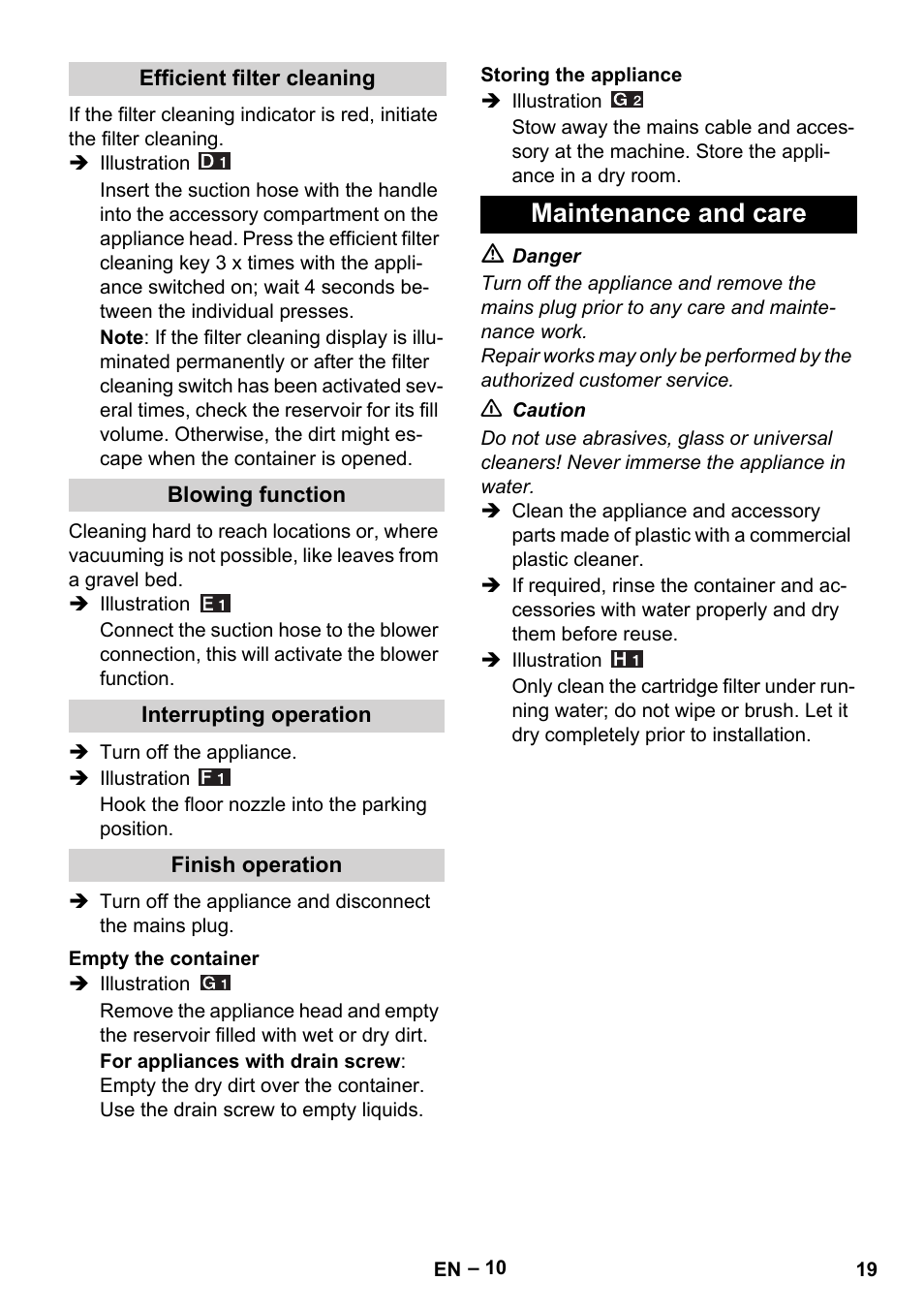 Maintenance and care | Karcher WD 5-500 M User Manual | Page 19 / 212