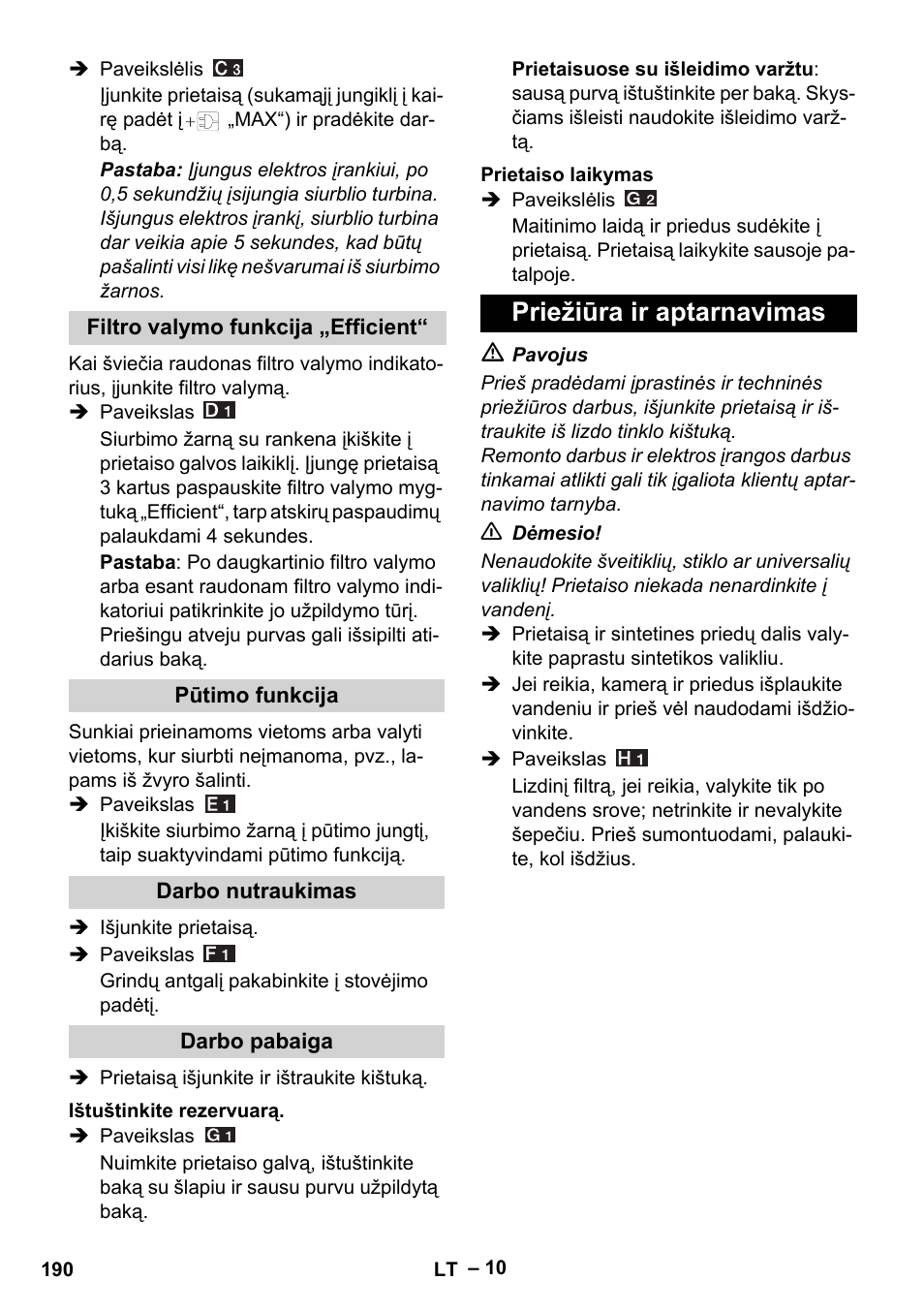 Priežiūra ir aptarnavimas | Karcher WD 5-500 M User Manual | Page 190 / 212