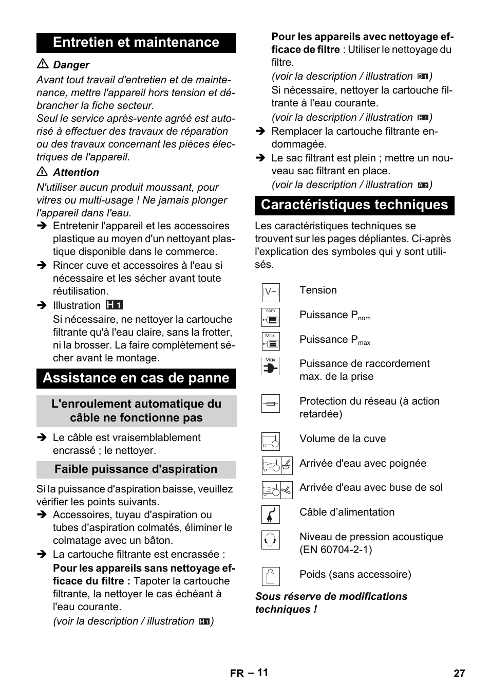 Caractéristiques techniques | Karcher WD 5-500 M User Manual | Page 27 / 212