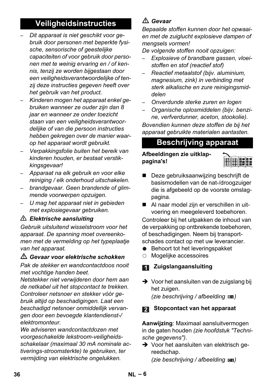 Veiligheidsinstructies beschrijving apparaat | Karcher WD 5-500 M User Manual | Page 36 / 212