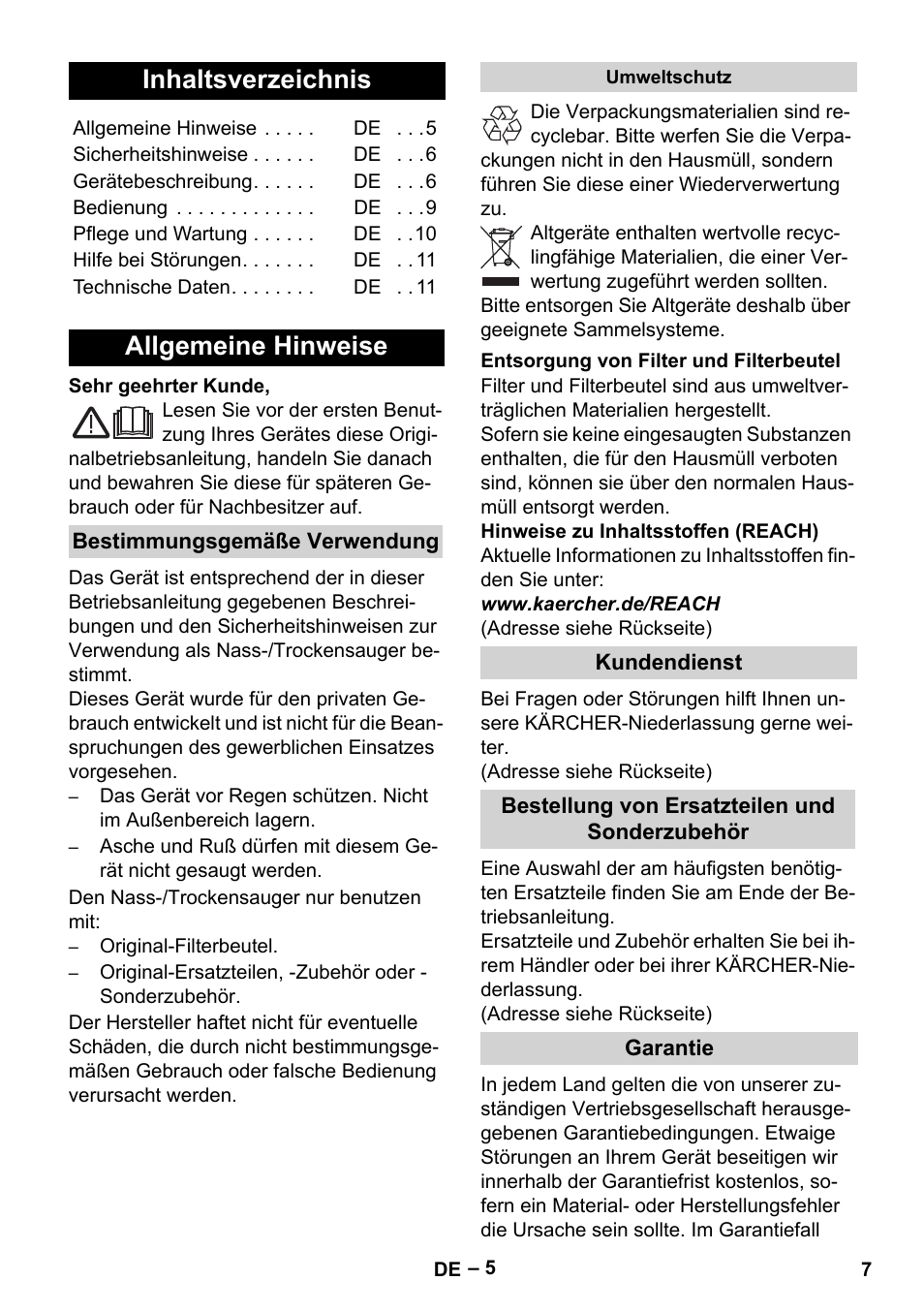 Karcher WD 5-500 M User Manual | Page 7 / 212