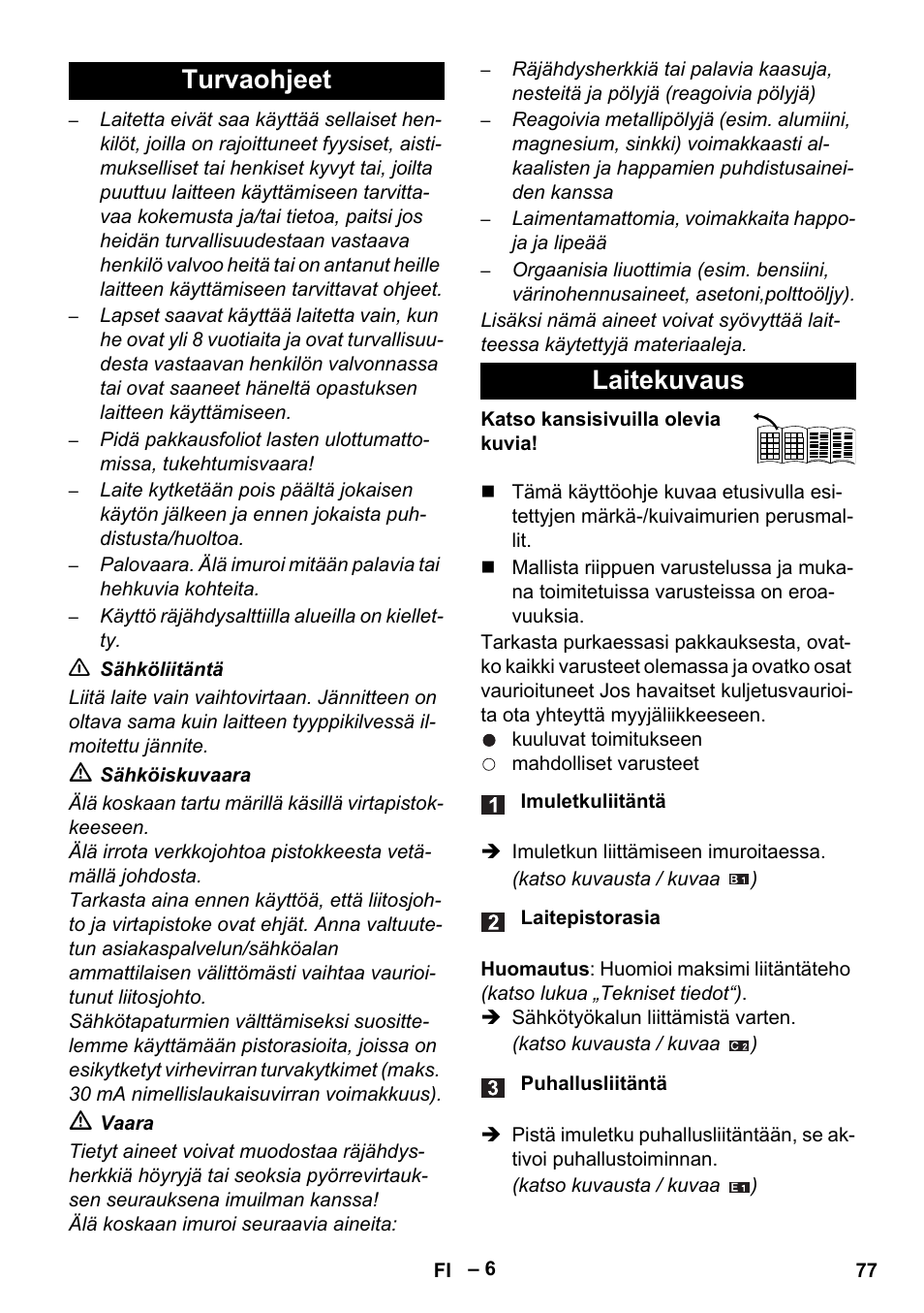 Turvaohjeet laitekuvaus | Karcher WD 5-500 M User Manual | Page 77 / 212