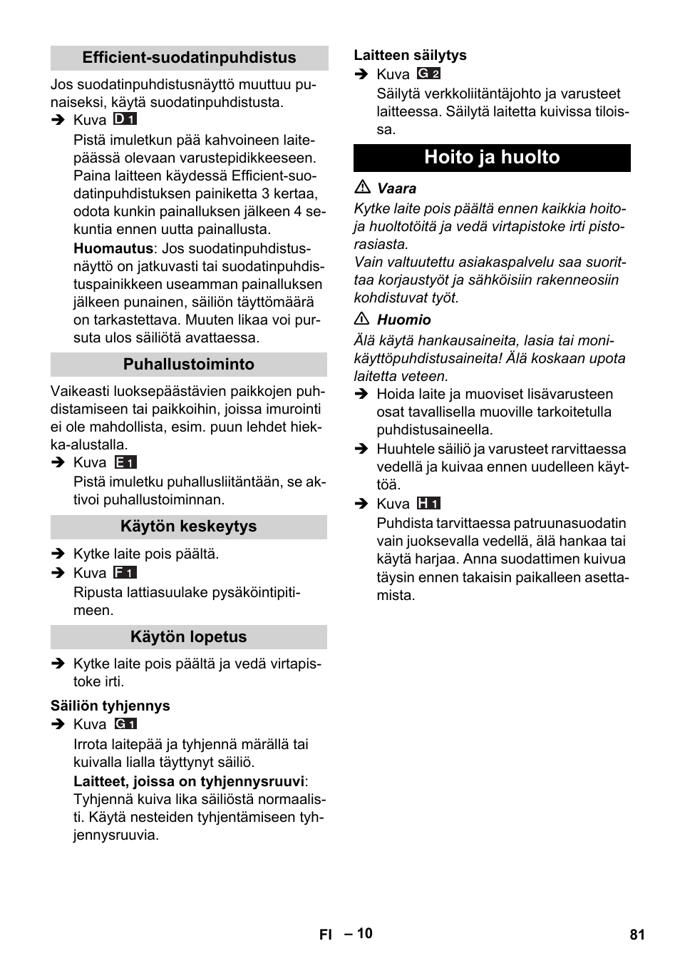 Hoito ja huolto | Karcher WD 5-500 M User Manual | Page 81 / 212