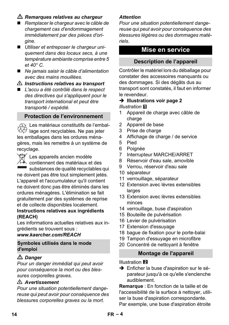 Mise en service | Karcher WV 75 plus User Manual | Page 14 / 144