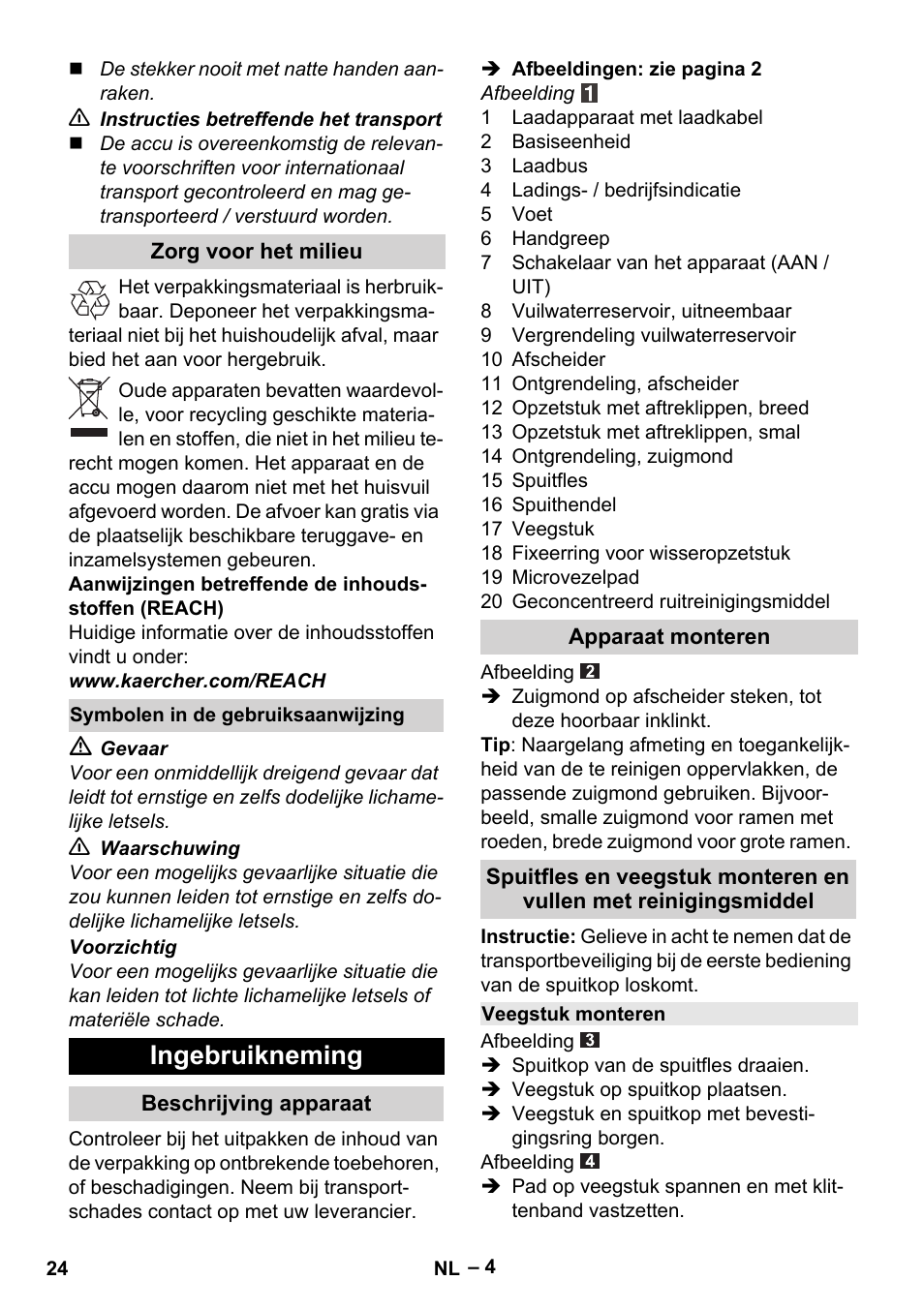 Ingebruikneming | Karcher WV 75 plus User Manual | Page 24 / 144