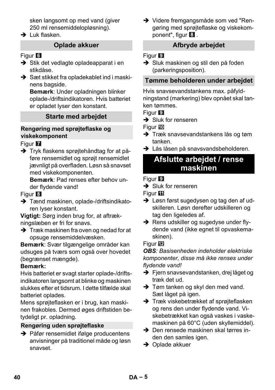 Afslutte arbejdet / rense maskinen | Karcher WV 75 plus User Manual | Page 40 / 144