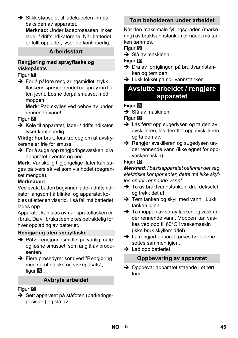 Avslutte arbeidet / rengjøre apparatet | Karcher WV 75 plus User Manual | Page 45 / 144