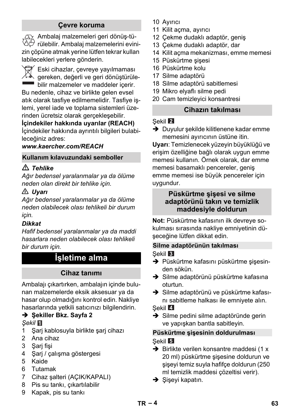 Işletime alma | Karcher WV 75 plus User Manual | Page 63 / 144