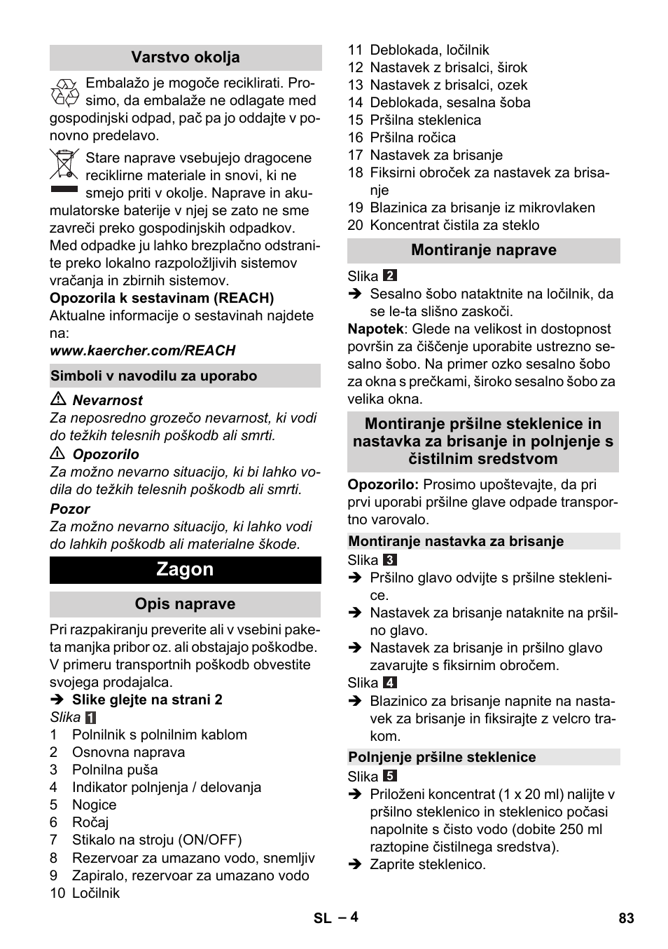 Zagon | Karcher WV 75 plus User Manual | Page 83 / 144