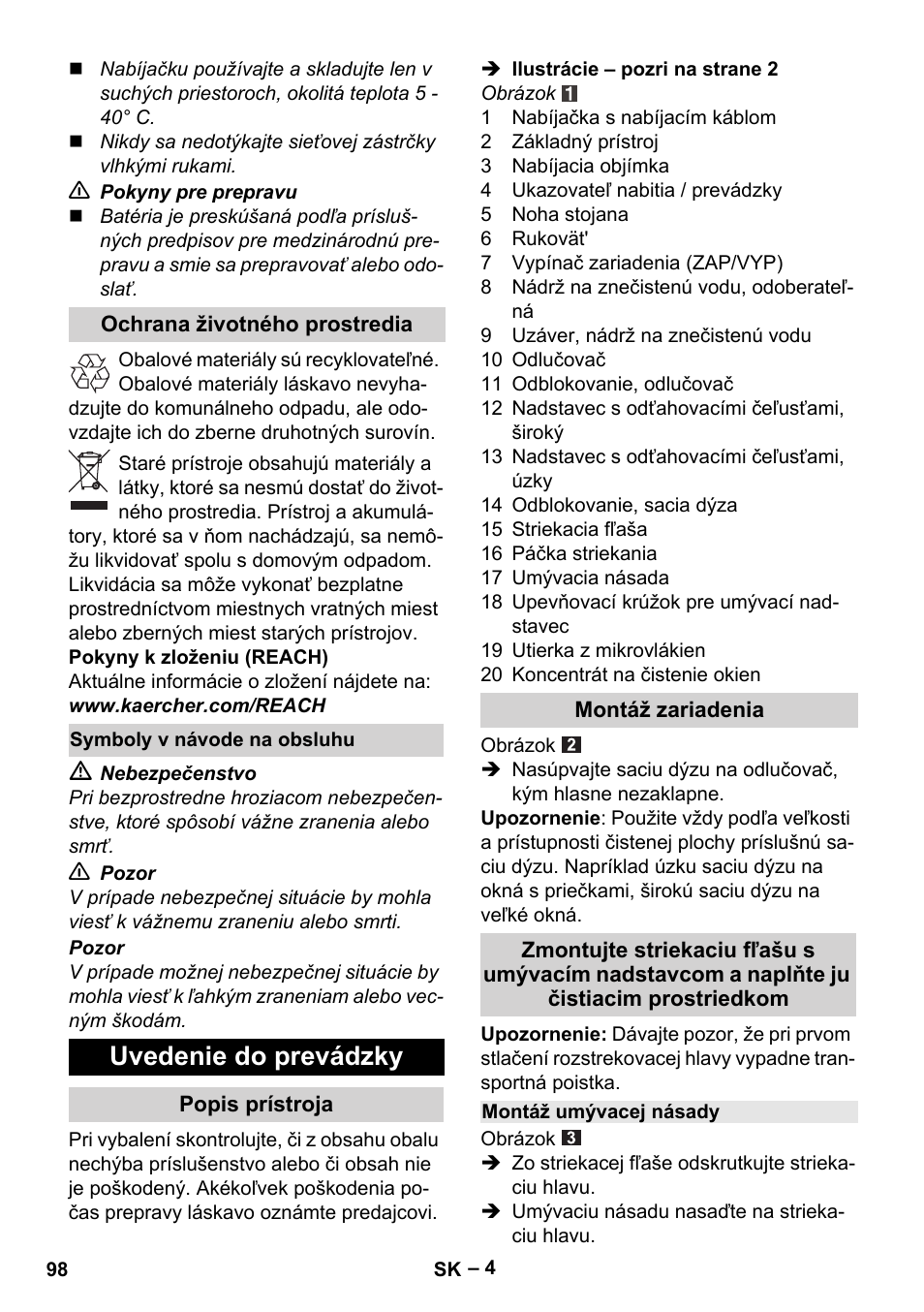 Uvedenie do prevádzky | Karcher WV 75 plus User Manual | Page 98 / 144