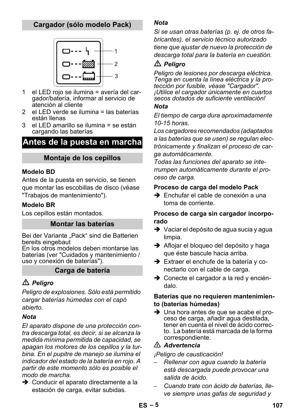 Antes de la puesta en marcha | Karcher B 60 W Bp Pack User Manual | Page 107 / 550