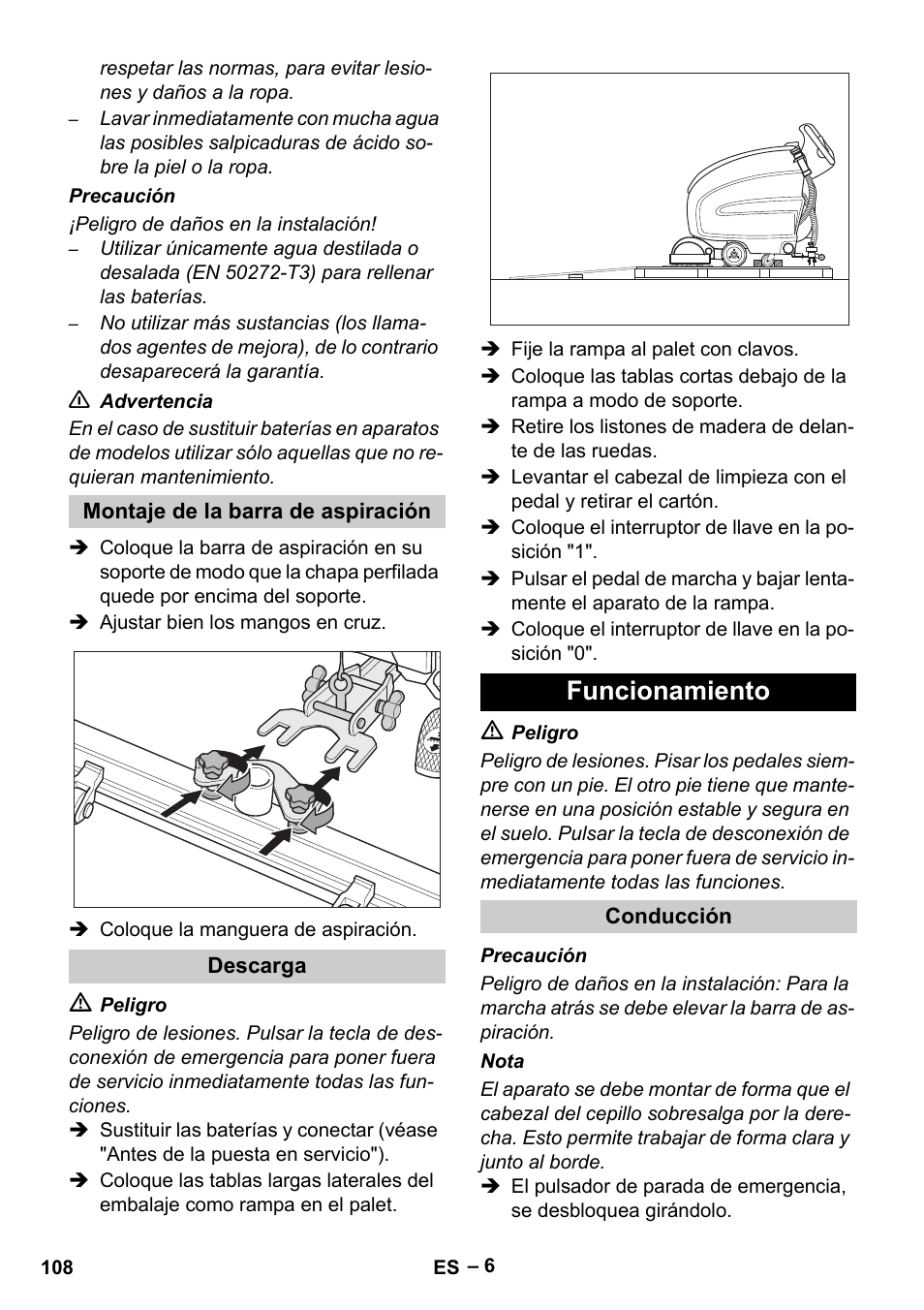 Funcionamiento | Karcher B 60 W Bp Pack User Manual | Page 108 / 550