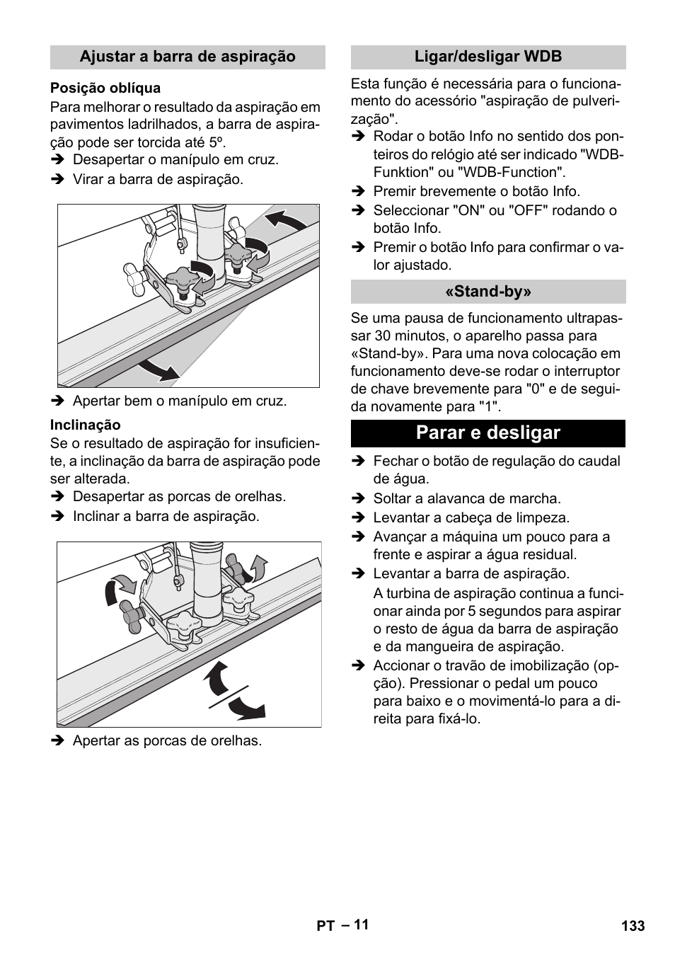 Parar e desligar | Karcher B 60 W Bp Pack User Manual | Page 133 / 550