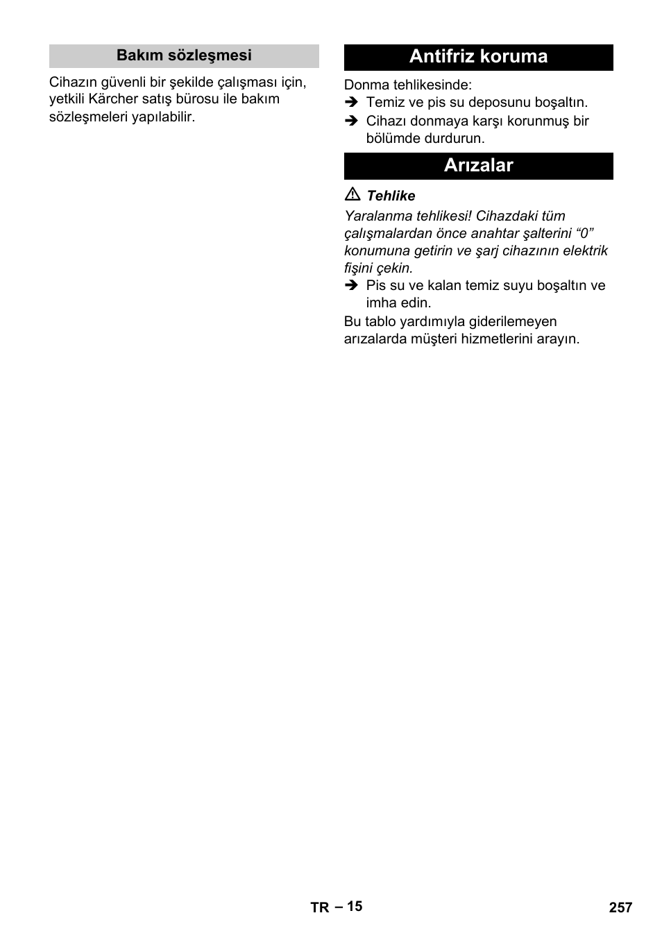 Antifriz koruma arızalar | Karcher B 60 W Bp Pack User Manual | Page 257 / 550
