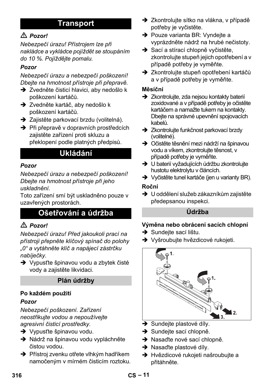 Transport ukládání ošetřování a údržba | Karcher B 60 W Bp Pack User Manual | Page 316 / 550