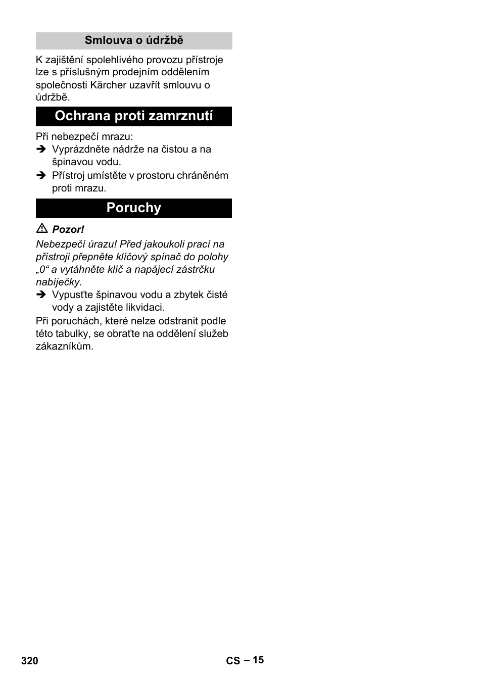 Ochrana proti zamrznutí poruchy | Karcher B 60 W Bp Pack User Manual | Page 320 / 550