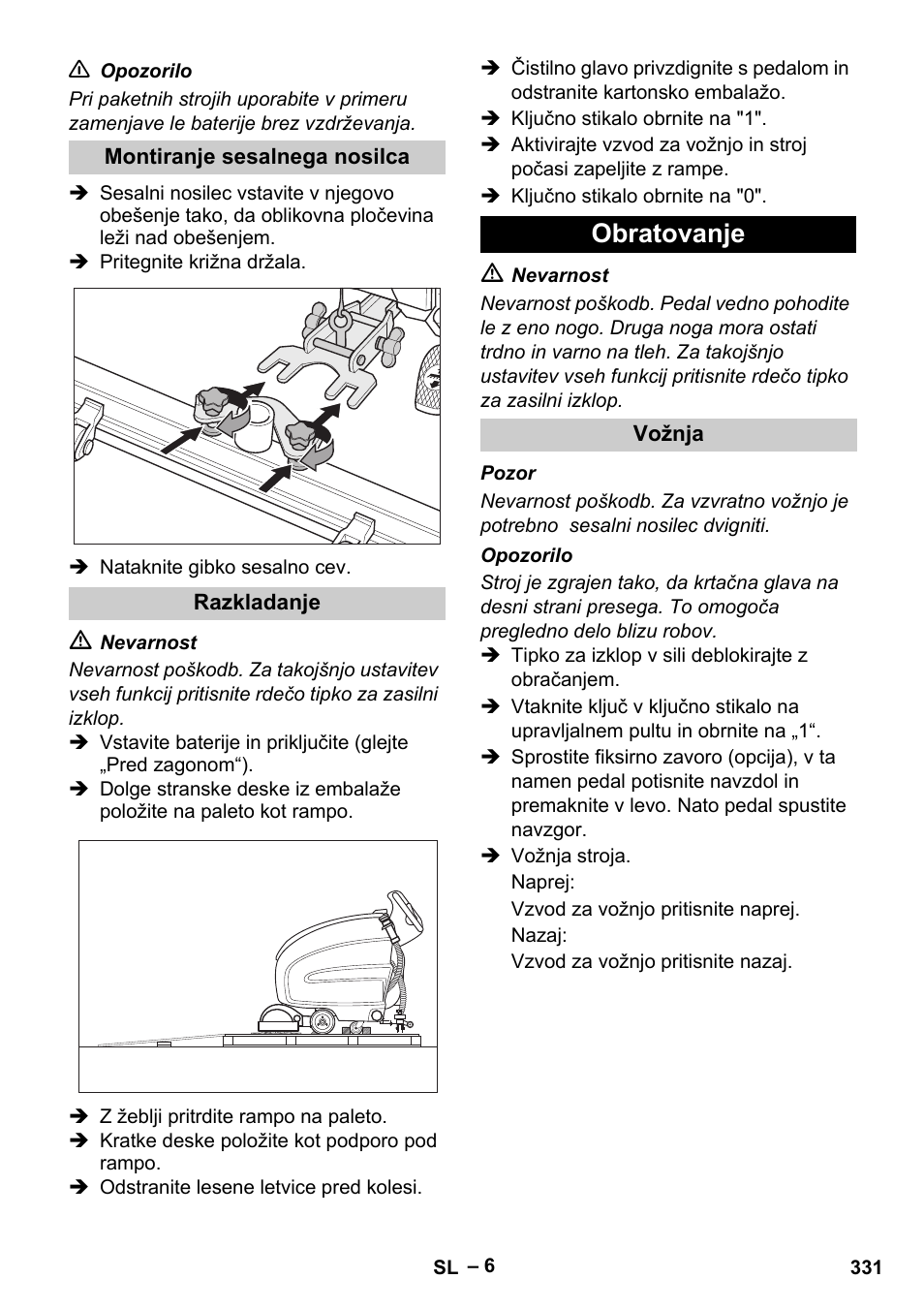 Obratovanje | Karcher B 60 W Bp Pack User Manual | Page 331 / 550