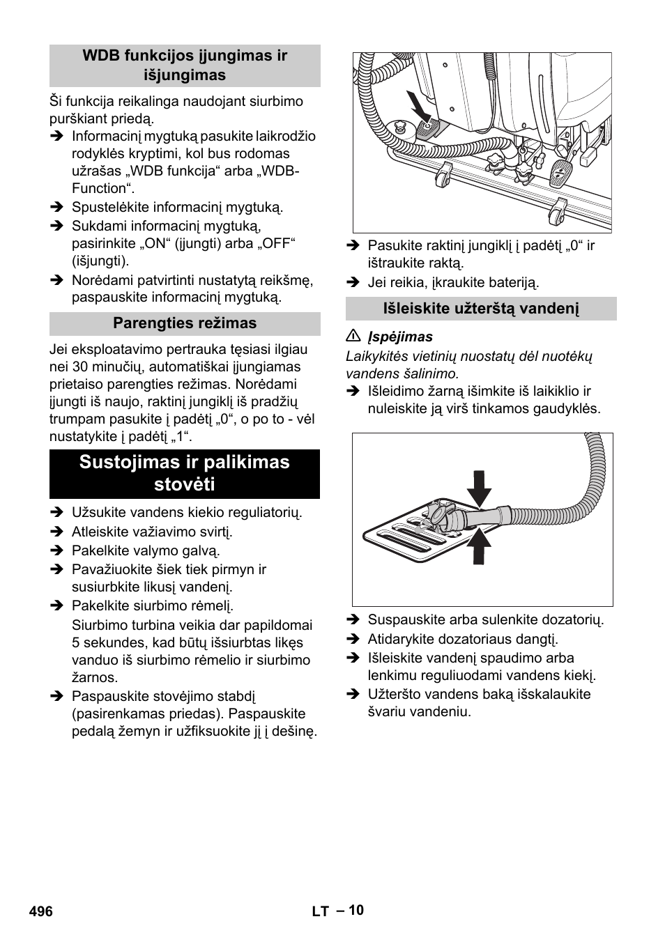 Sustojimas ir palikimas stovėti | Karcher B 60 W Bp Pack User Manual | Page 496 / 550