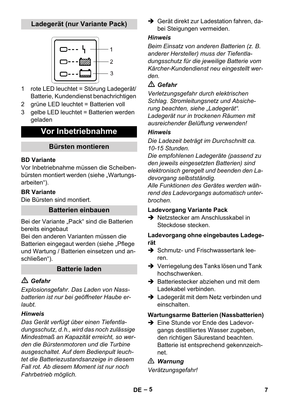 Vor inbetriebnahme | Karcher B 60 W Bp Pack User Manual | Page 7 / 550