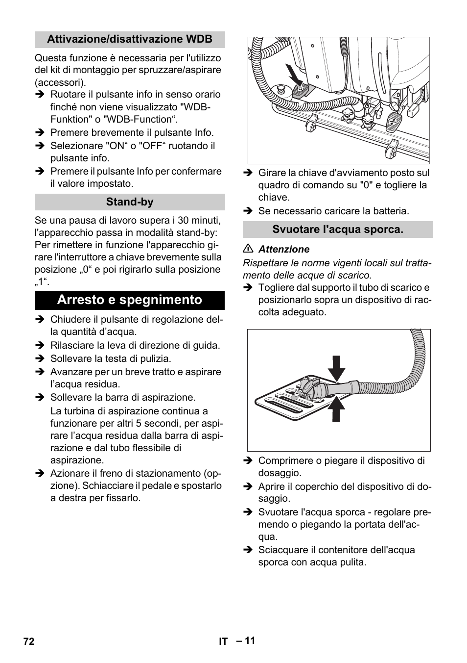 Arresto e spegnimento | Karcher B 60 W Bp Pack User Manual | Page 72 / 550