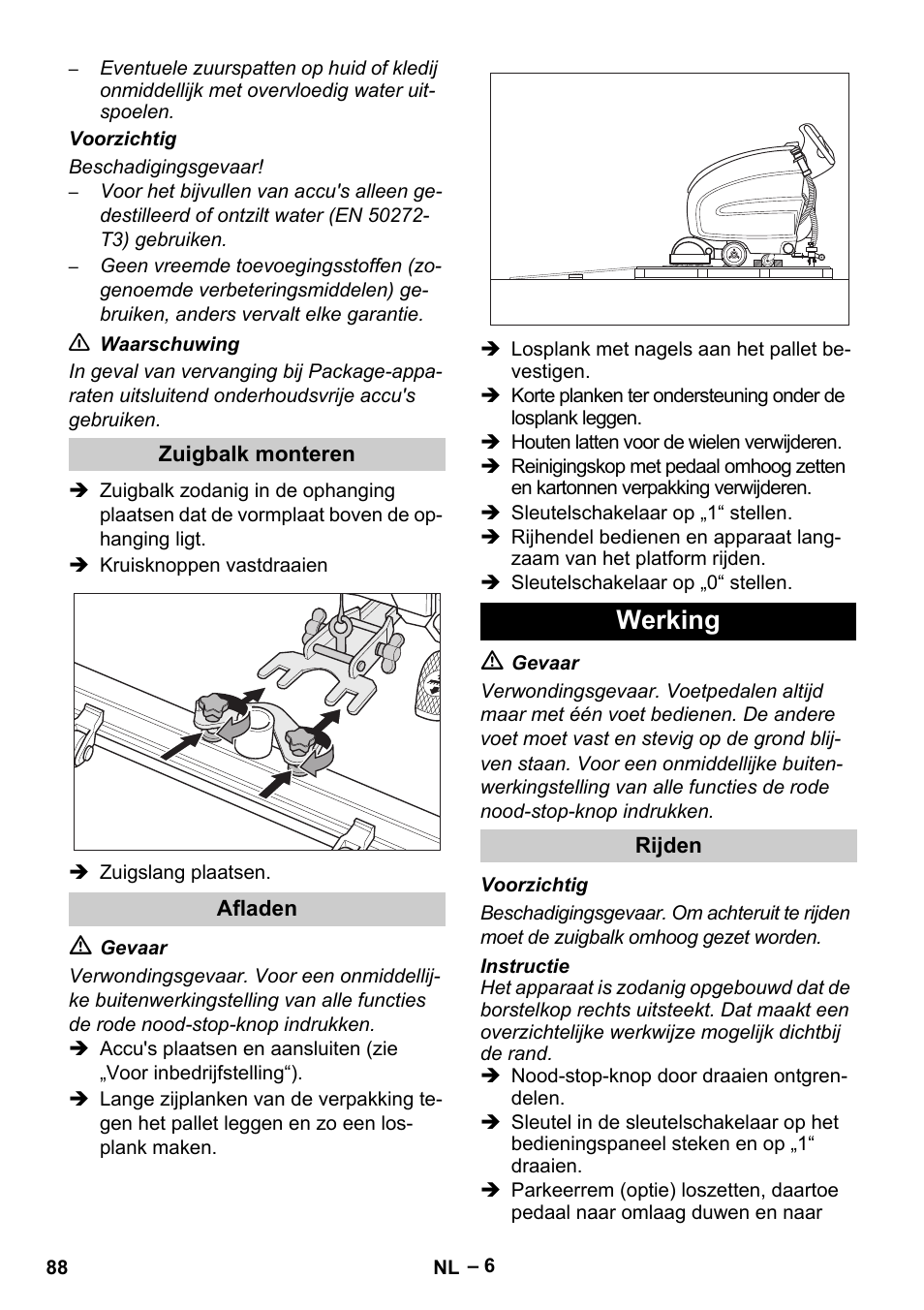 Werking | Karcher B 60 W Bp Pack User Manual | Page 88 / 550