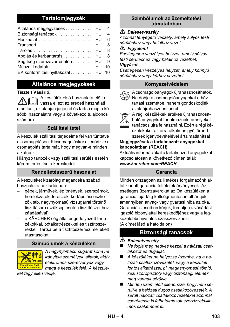 Magyar | Karcher K 2 Car User Manual | Page 103 / 196