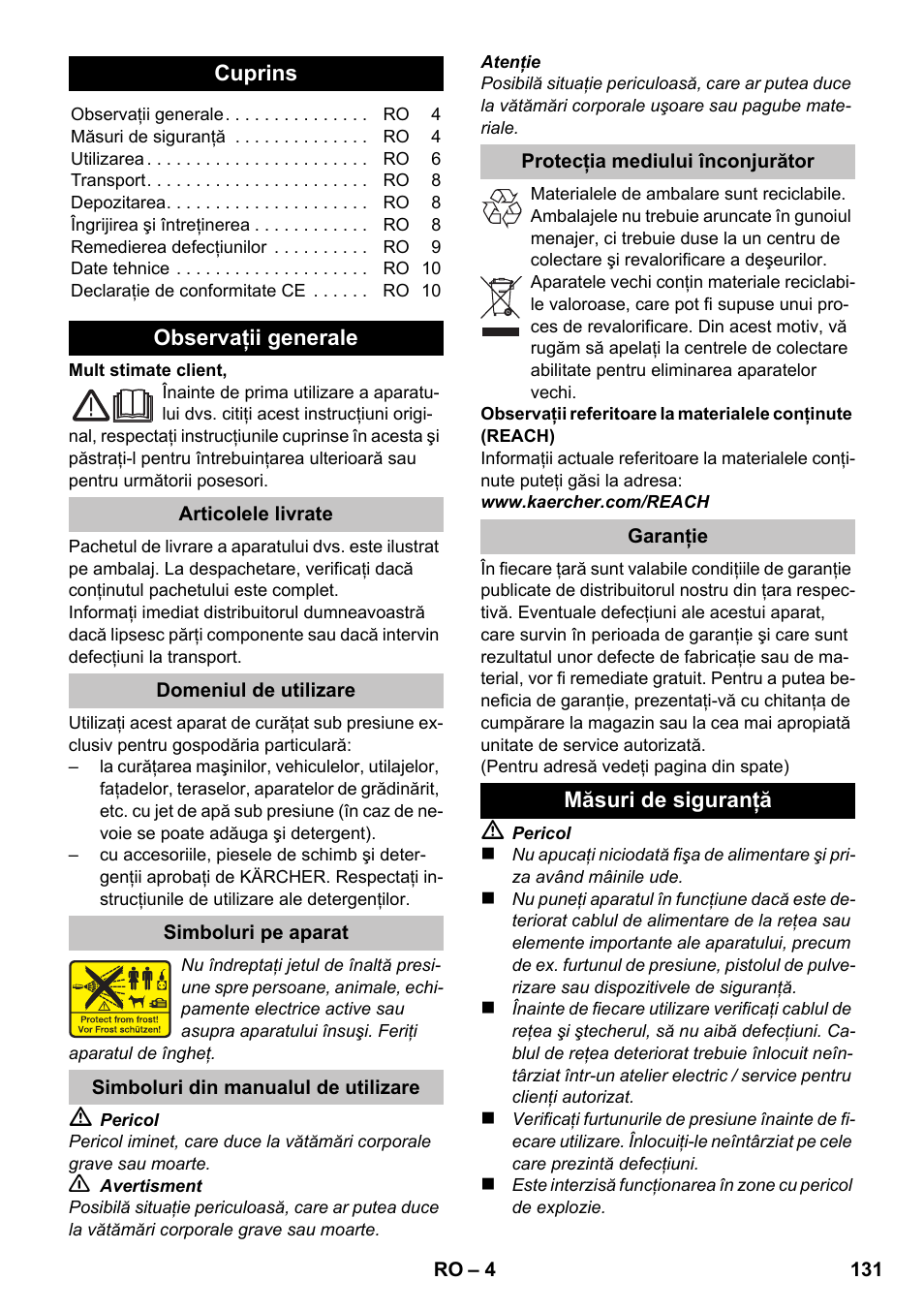 Româneşte | Karcher K 2 Car User Manual | Page 131 / 196