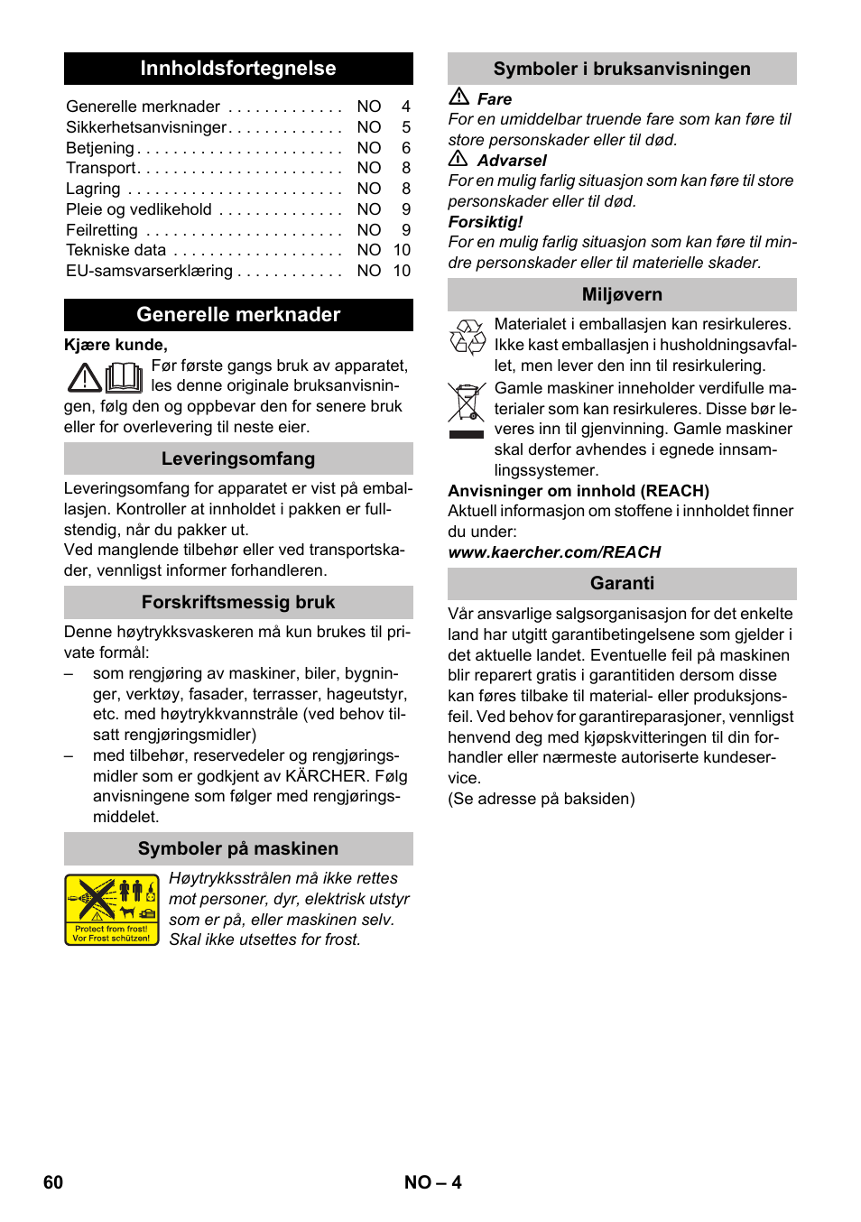 Norsk | Karcher K 2 Car User Manual | Page 60 / 196