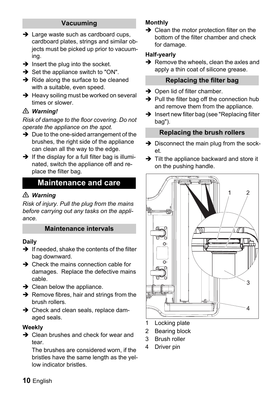 Maintenance and care | Karcher CV 66-2 User Manual | Page 10 / 148