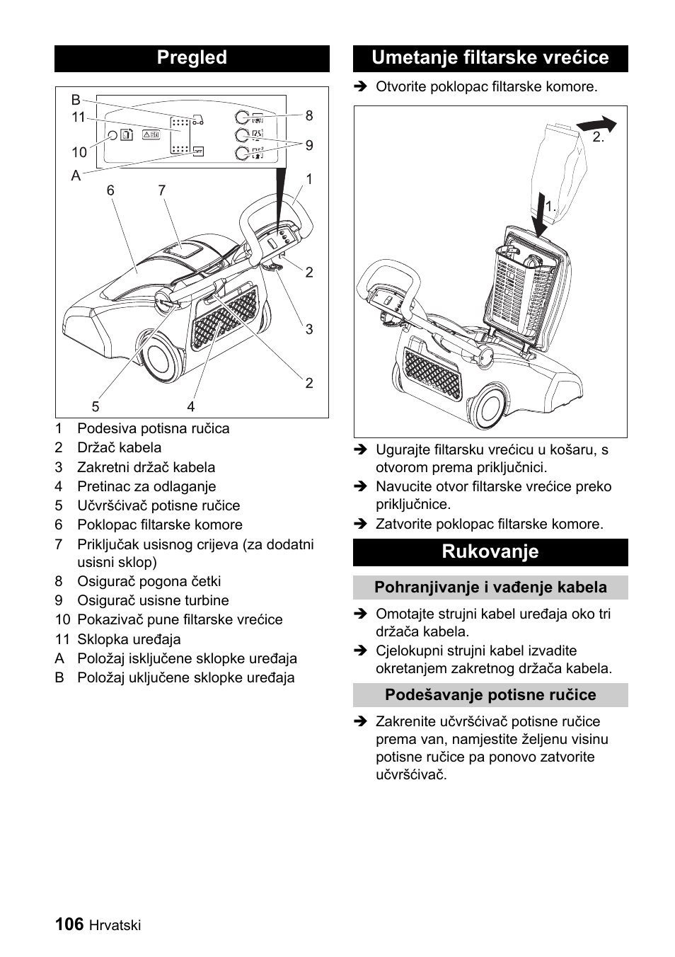 Pregled umetanje filtarske vrećice rukovanje | Karcher CV 66-2 User Manual | Page 106 / 148