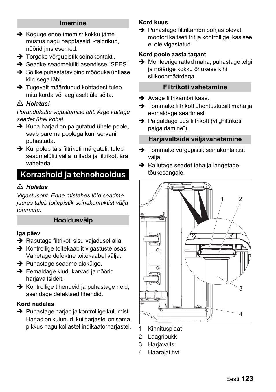 Korrashoid ja tehnohooldus | Karcher CV 66-2 User Manual | Page 123 / 148