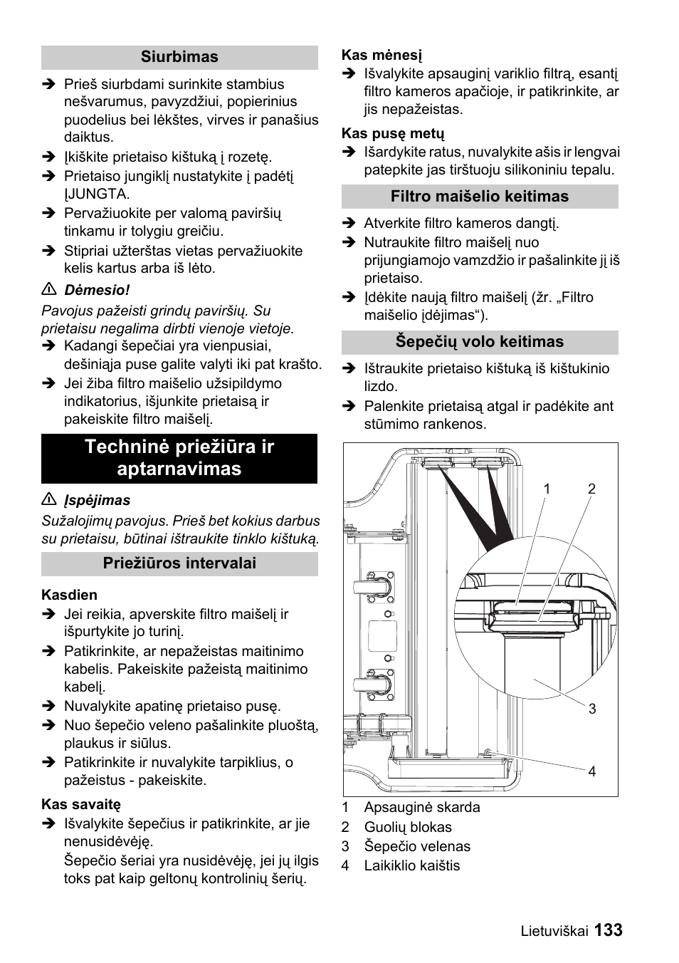 Techninė priežiūra ir aptarnavimas | Karcher CV 66-2 User Manual | Page 133 / 148