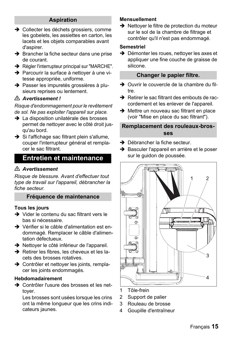 Entretien et maintenance | Karcher CV 66-2 User Manual | Page 15 / 148