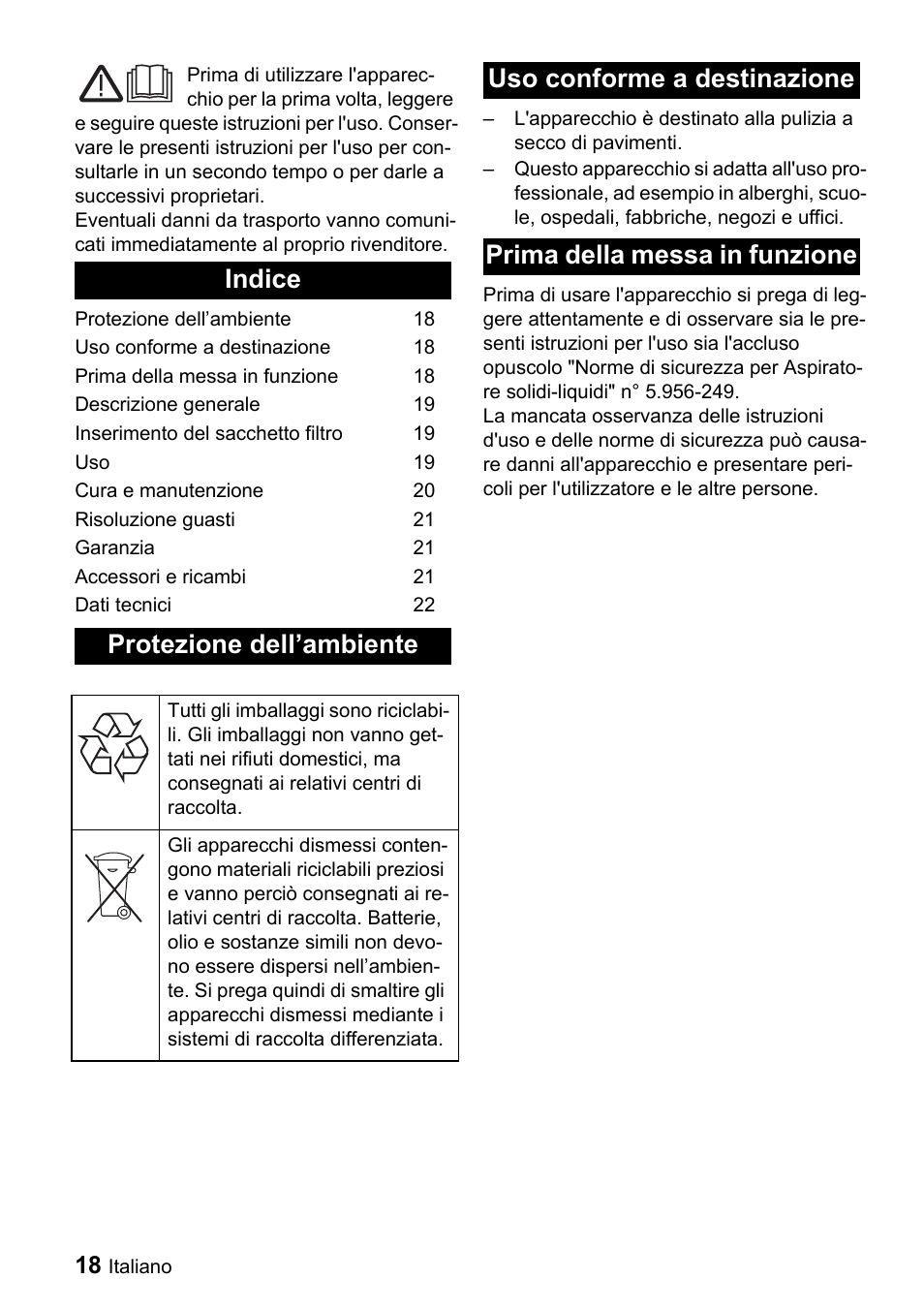 Indice protezione dell’ambiente | Karcher CV 66-2 User Manual | Page 18 / 148