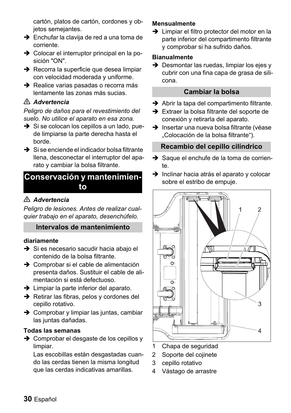 Conservación y mantenimien- to | Karcher CV 66-2 User Manual | Page 30 / 148