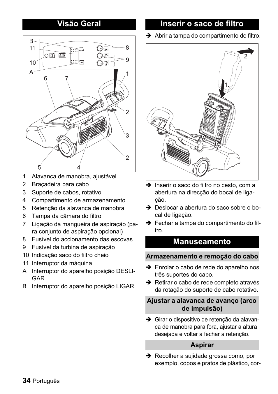 Visão geral inserir o saco de filtro manuseamento | Karcher CV 66-2 User Manual | Page 34 / 148