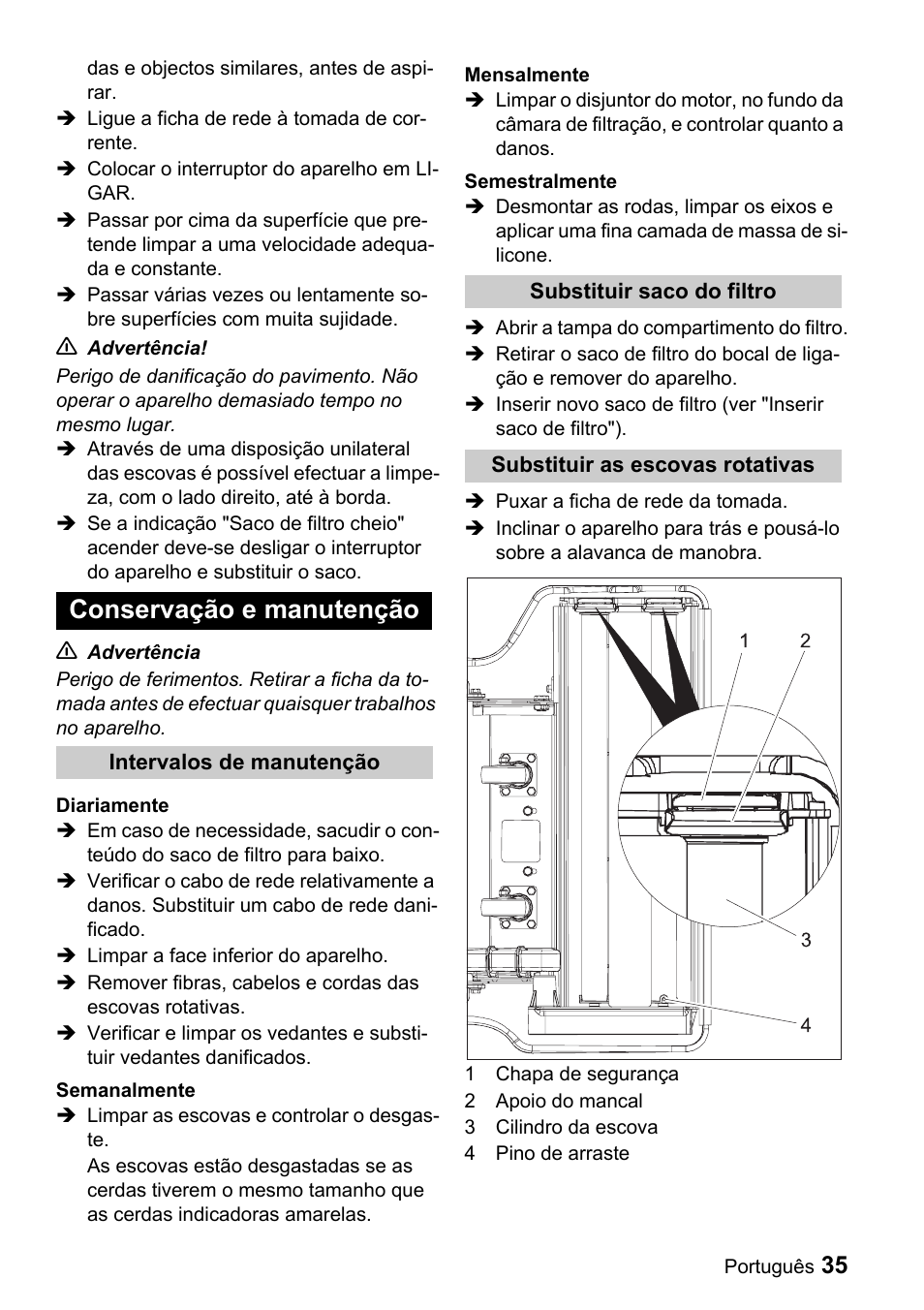 Conservação e manutenção | Karcher CV 66-2 User Manual | Page 35 / 148