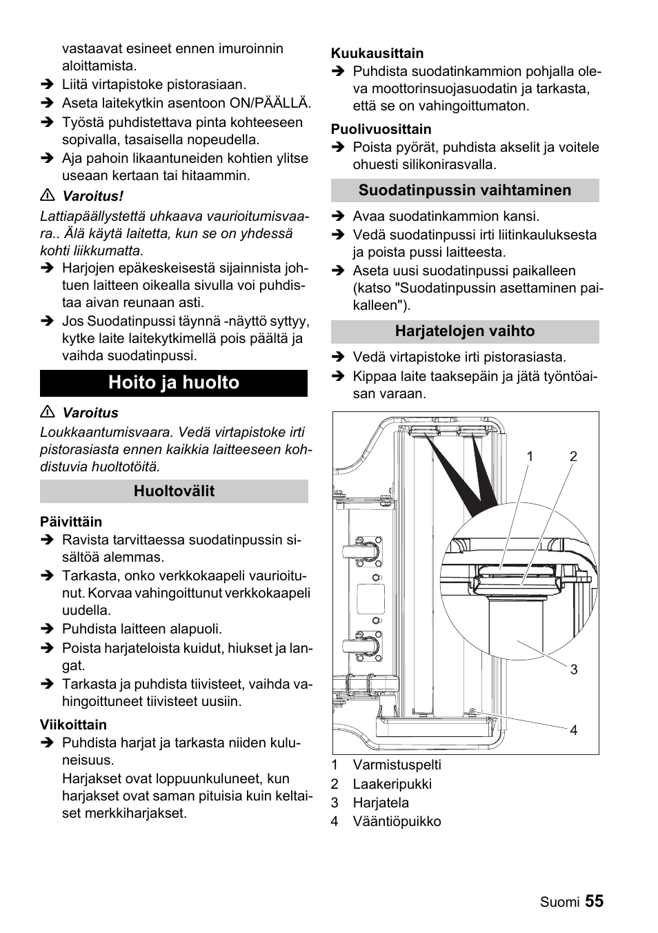 Hoito ja huolto | Karcher CV 66-2 User Manual | Page 55 / 148
