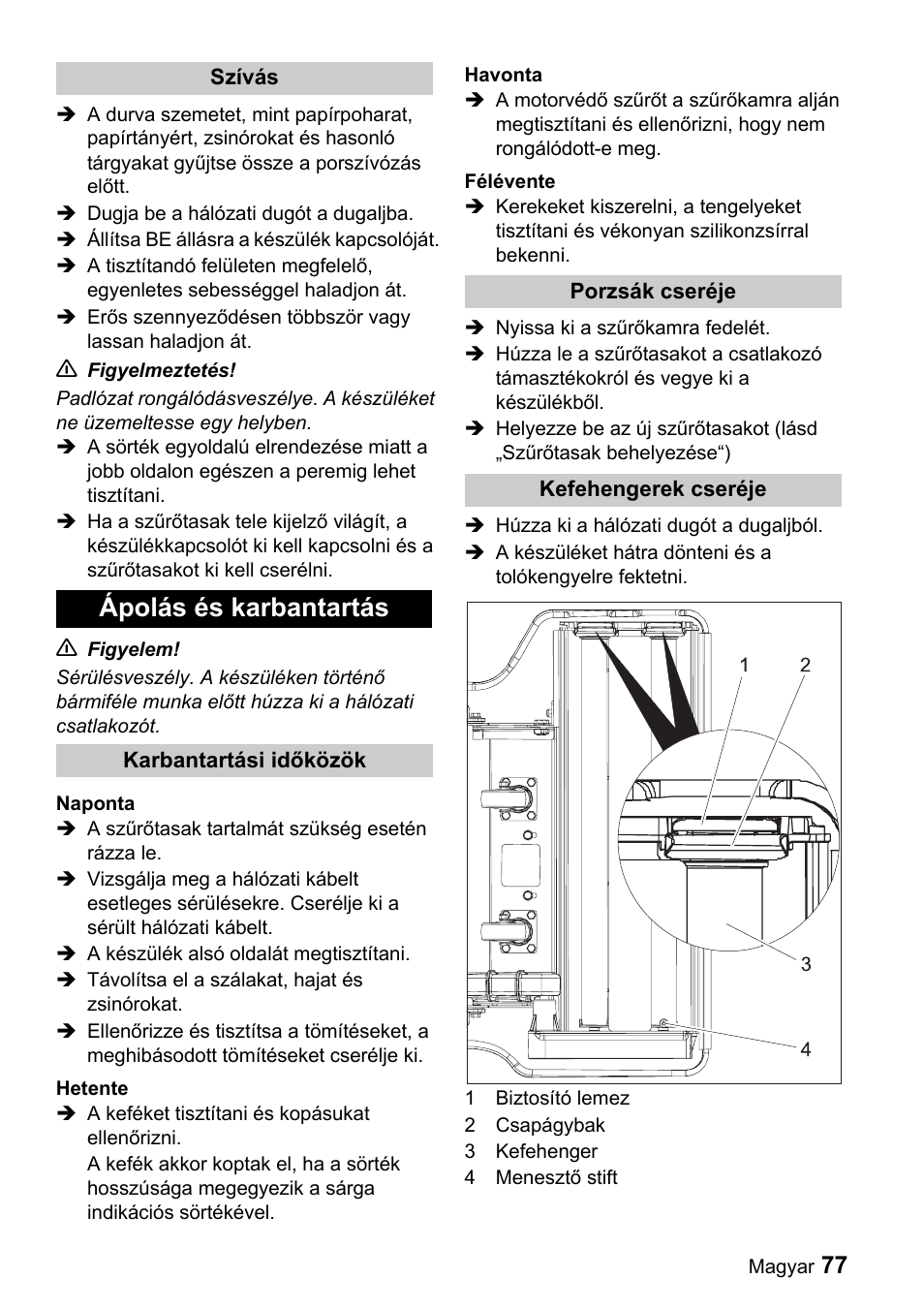 Ápolás és karbantartás | Karcher CV 66-2 User Manual | Page 77 / 148