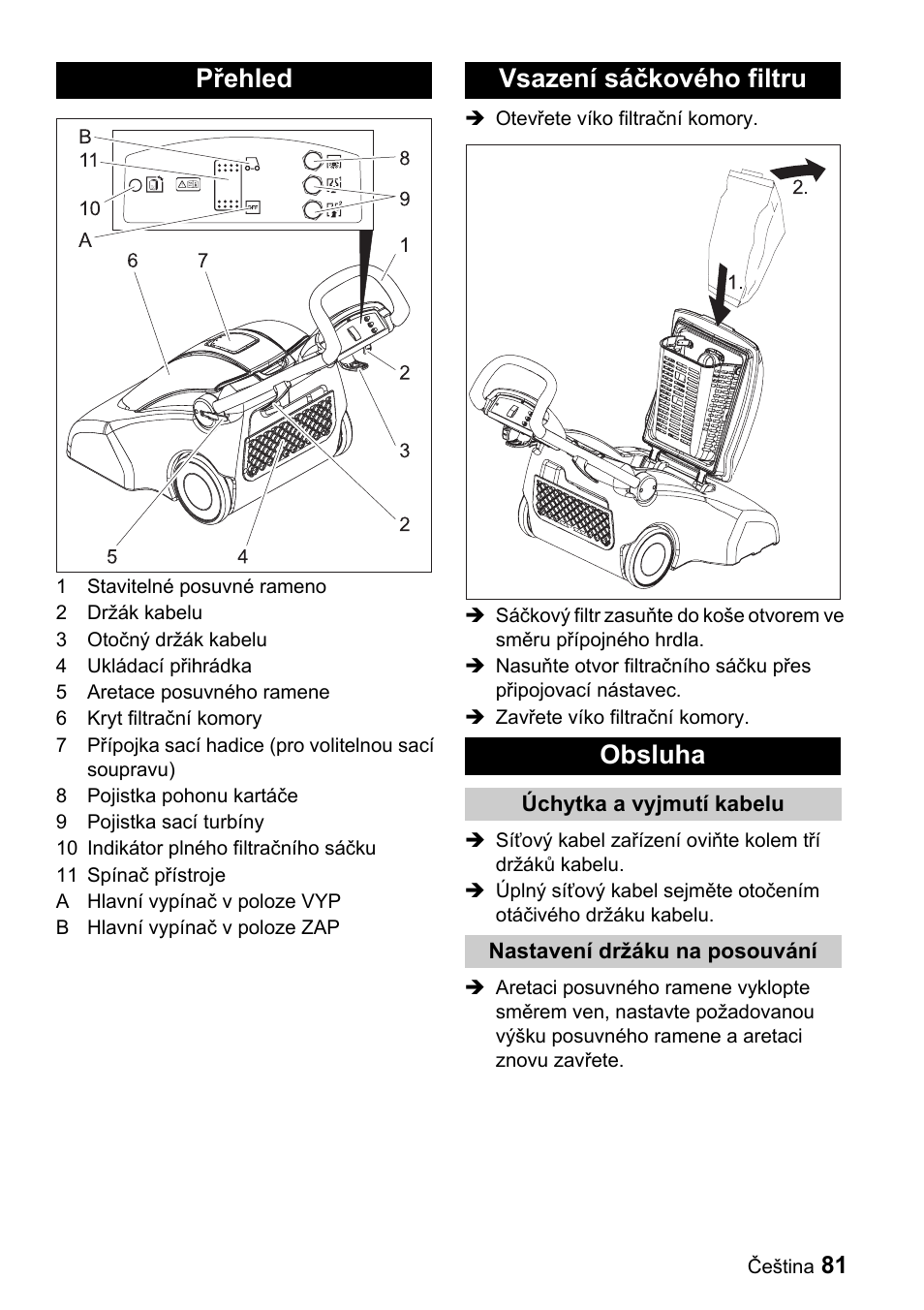 Přehled vsazení sáčkového filtru obsluha | Karcher CV 66-2 User Manual | Page 81 / 148