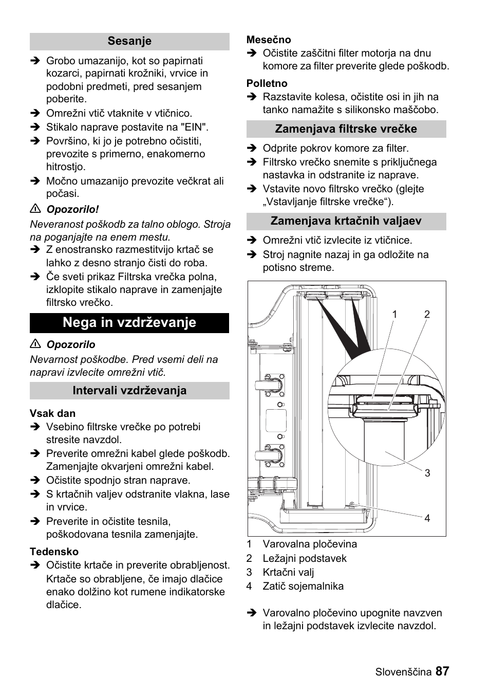 Nega in vzdrževanje | Karcher CV 66-2 User Manual | Page 87 / 148