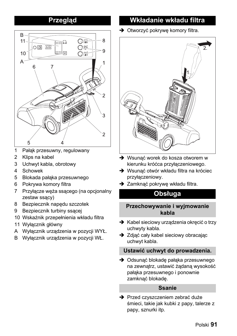 Przegląd wkładanie wkładu filtra obsługa | Karcher CV 66-2 User Manual | Page 91 / 148