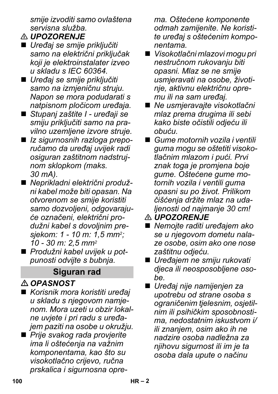 Siguran rad | Karcher K 3 Sport User Manual | Page 100 / 144