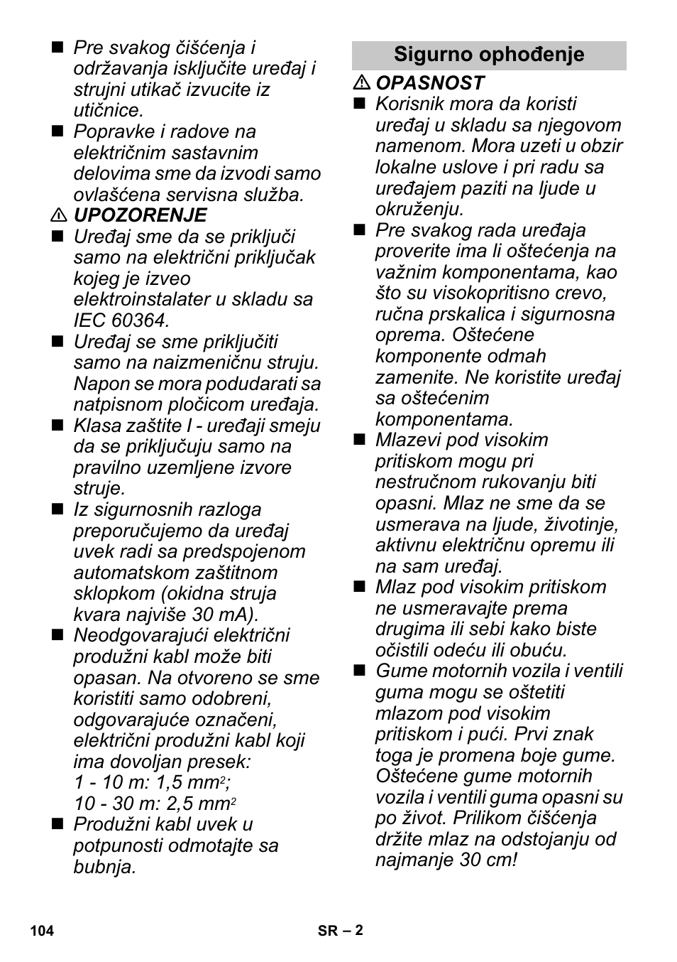 Sigurno ophođenje | Karcher K 3 Sport User Manual | Page 104 / 144