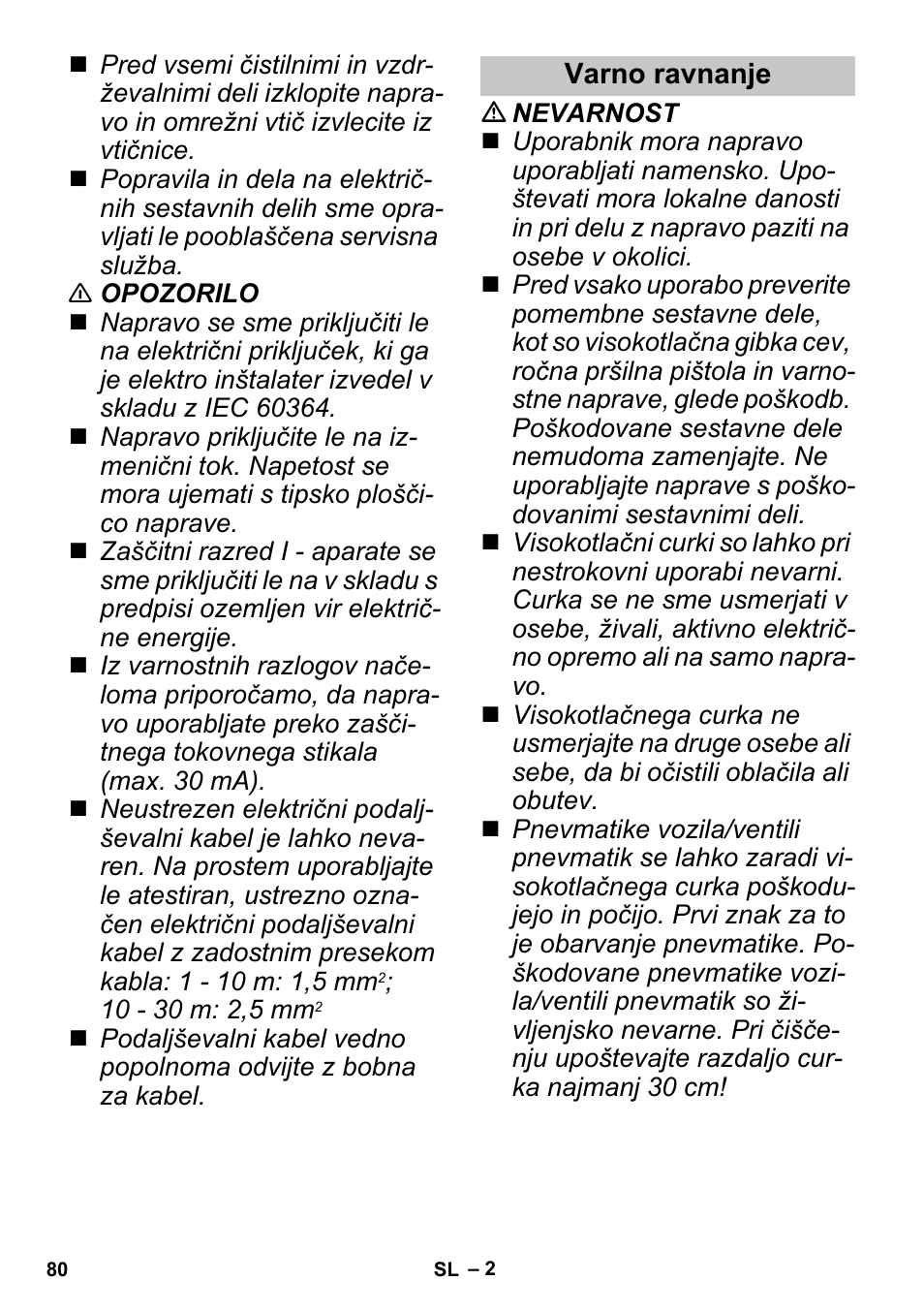 Varno ravnanje | Karcher K 3 Sport User Manual | Page 80 / 144