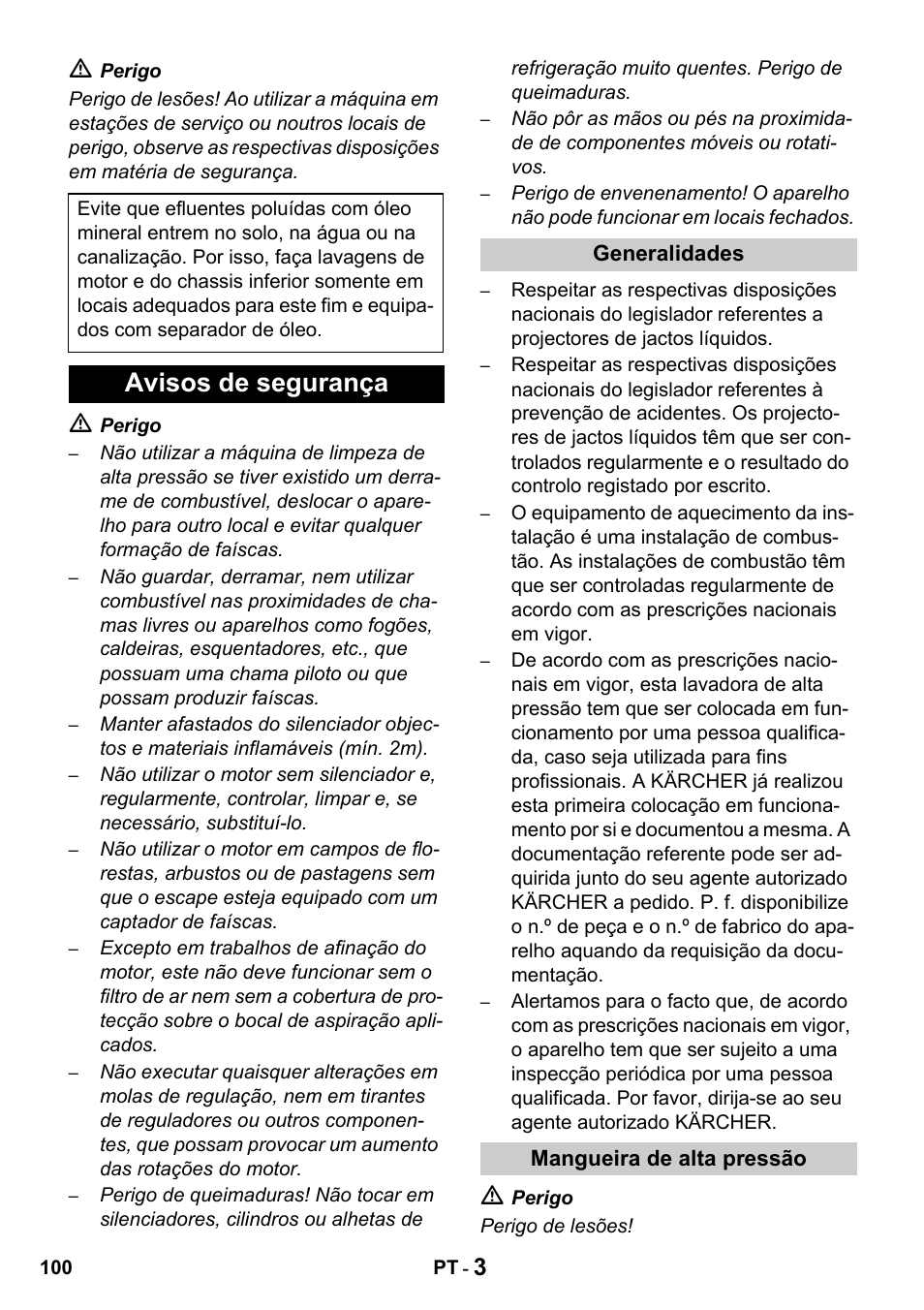 Avisos de segurança | Karcher HDS 1000 De User Manual | Page 100 / 428