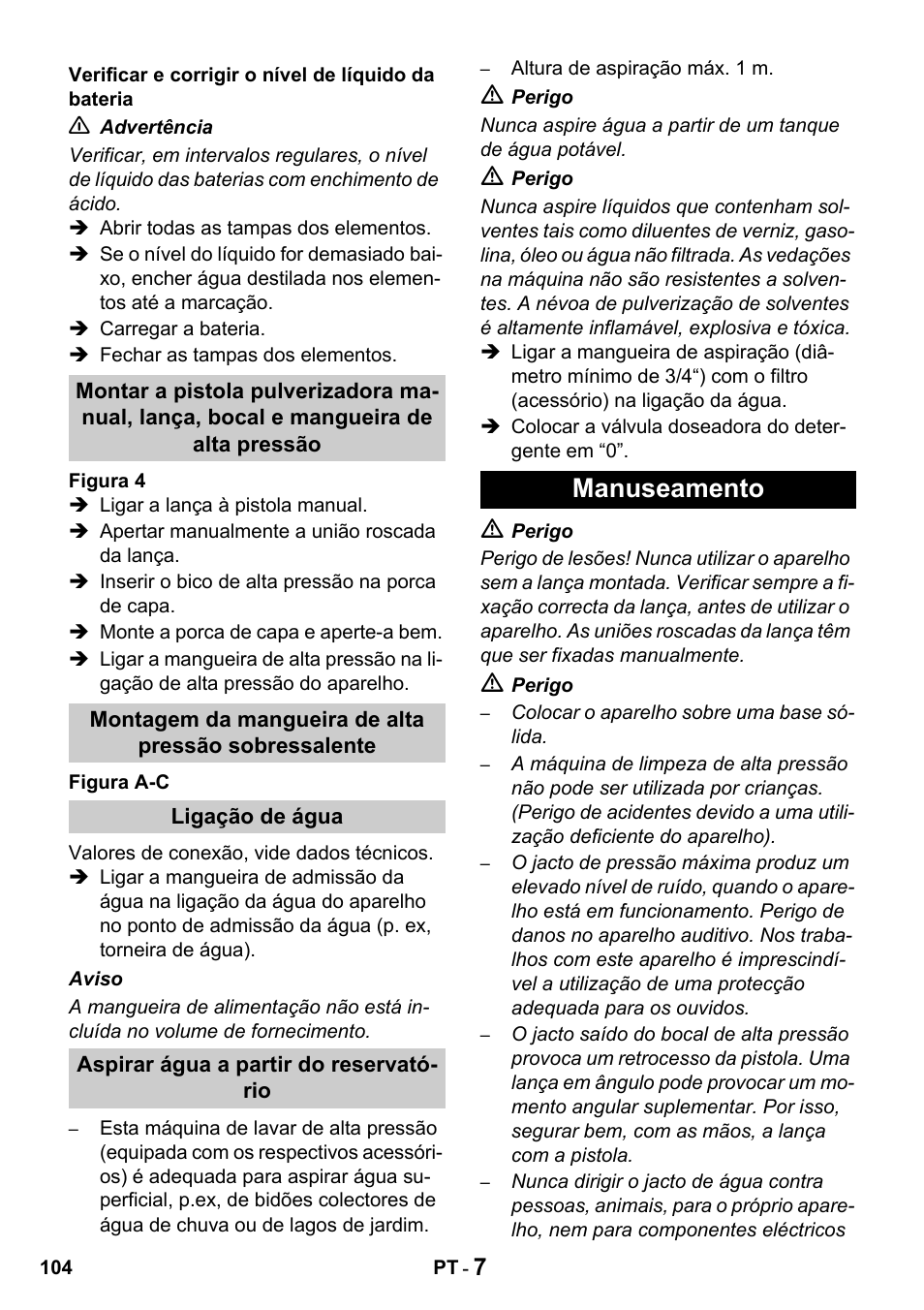 Manuseamento | Karcher HDS 1000 De User Manual | Page 104 / 428