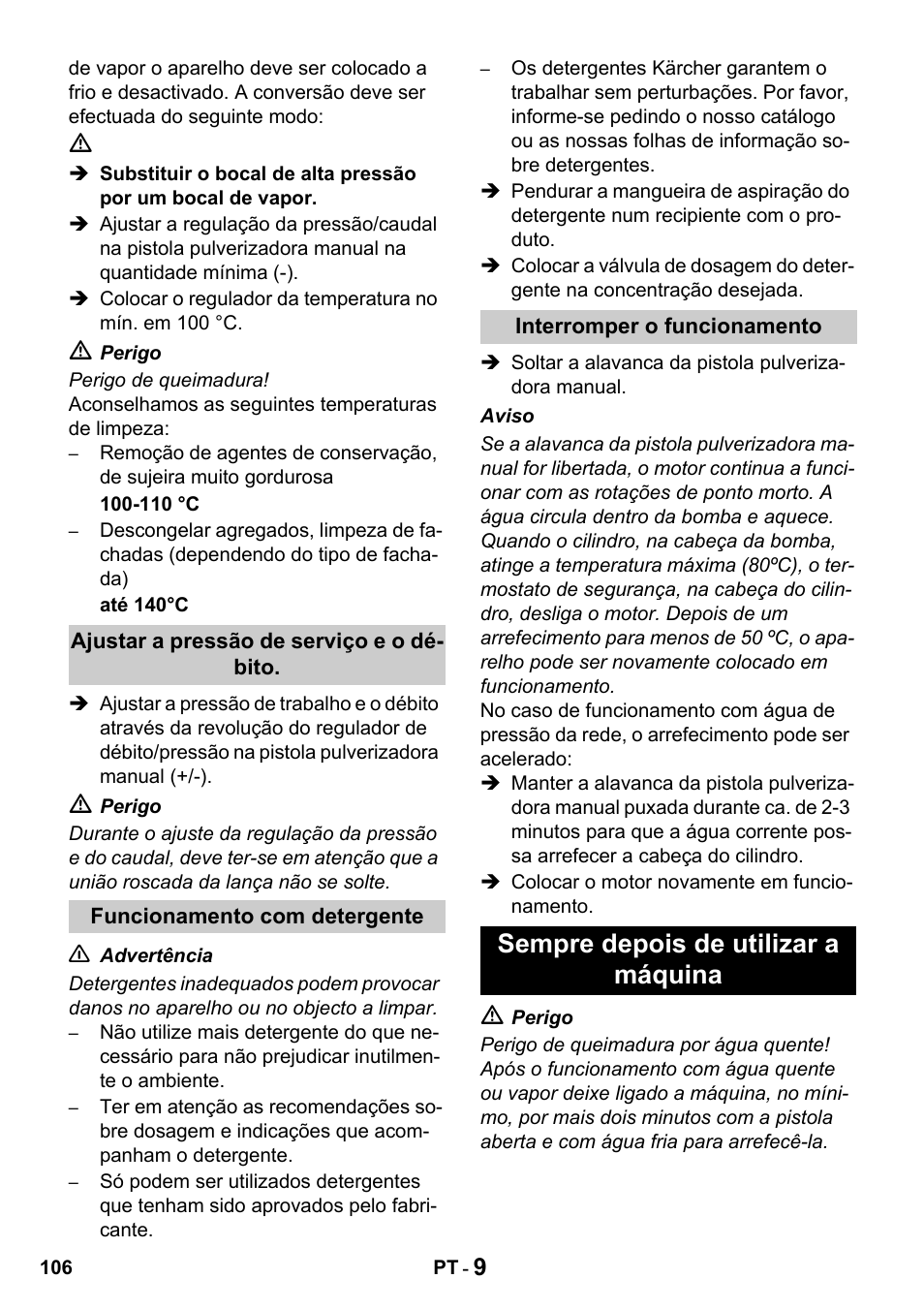 Sempre depois de utilizar a máquina | Karcher HDS 1000 De User Manual | Page 106 / 428